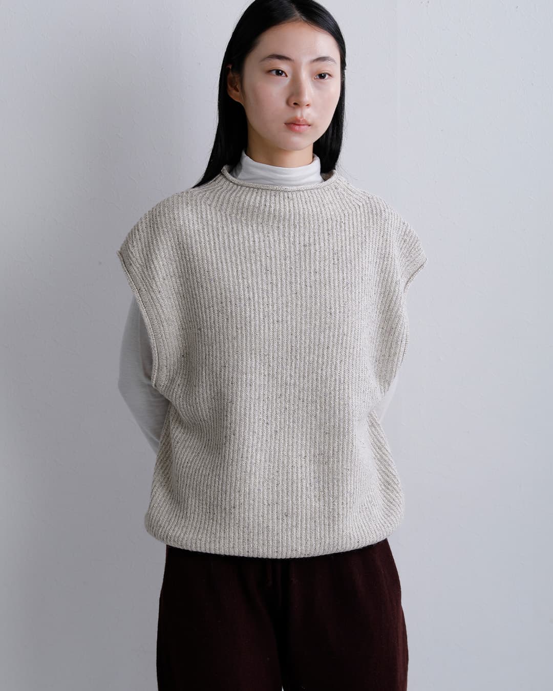 unfil アンフィル ウール シルクネップ ツイードニット ベスト woolen
