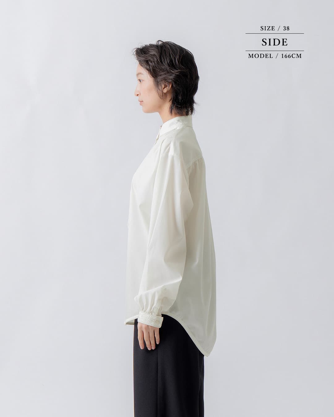 WHYTO. ホワイト コットン 刺繍 スタンドカラーブラウス wht26fbl4098